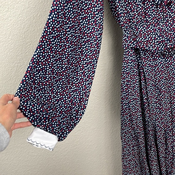 NWT GUL HURGEL Woven Maxi Dress Prairie Long Sleeve Polka Dot Blue Red White M - Picture 4 of 15